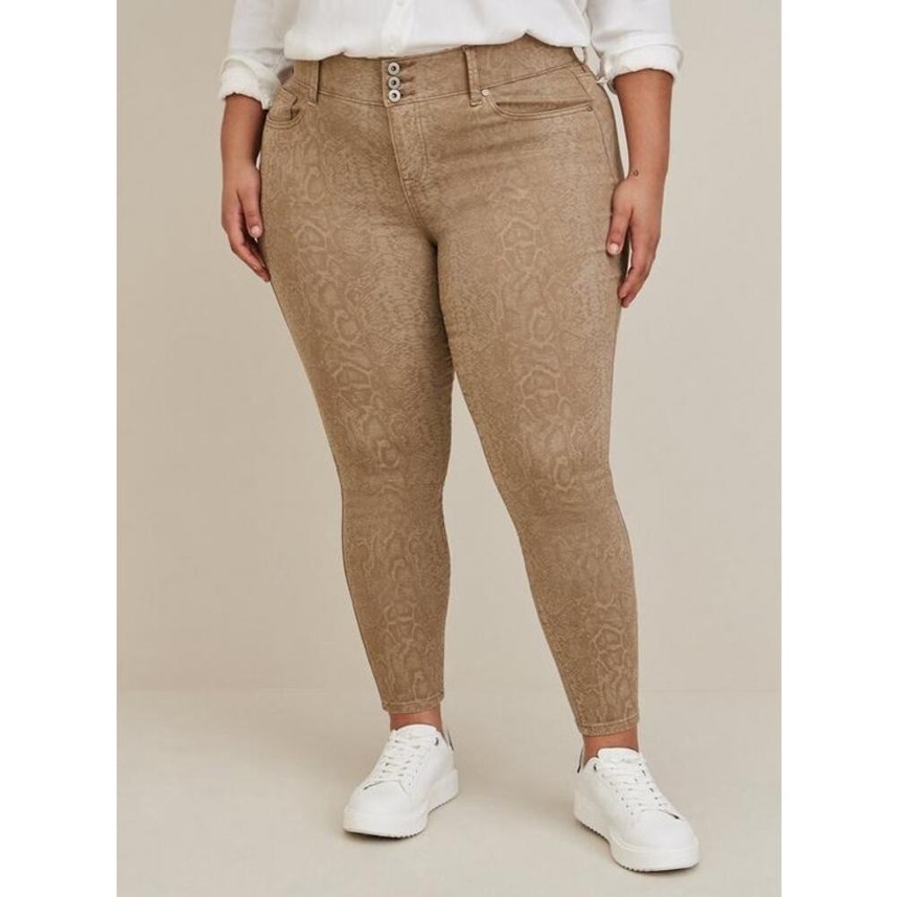 Torrid Womens Jeggings‎ Sz 20 Tall Brown Python Print Denim Jeans High Rise Soft